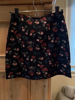 Floral Black A-Line Mini Skirt - Black with Red & Pink Flowers